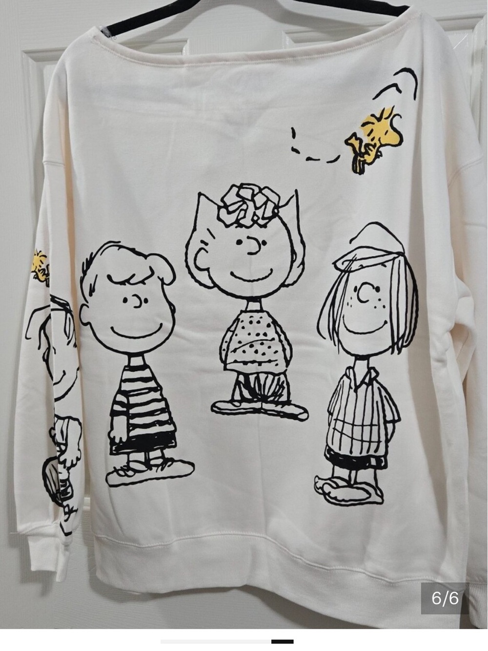 Peanuts Cream Off-Shoulder Snoopy & Friends Graphic Sweater - Picture 5 of 5